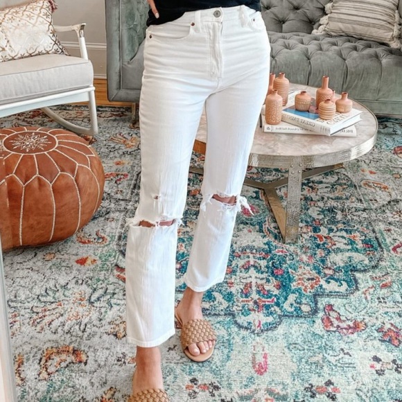 Abercrombie & Fitch Denim - Ambercrombie “the ankle straight ultra high rise” white distressed jeans 12 /31